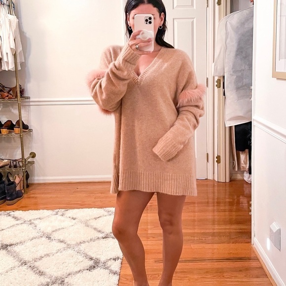 LAPOINTE Fox Fur Trim V Neck Cashmere Silk Pullover Sweater M/L - Picture 8 of 11